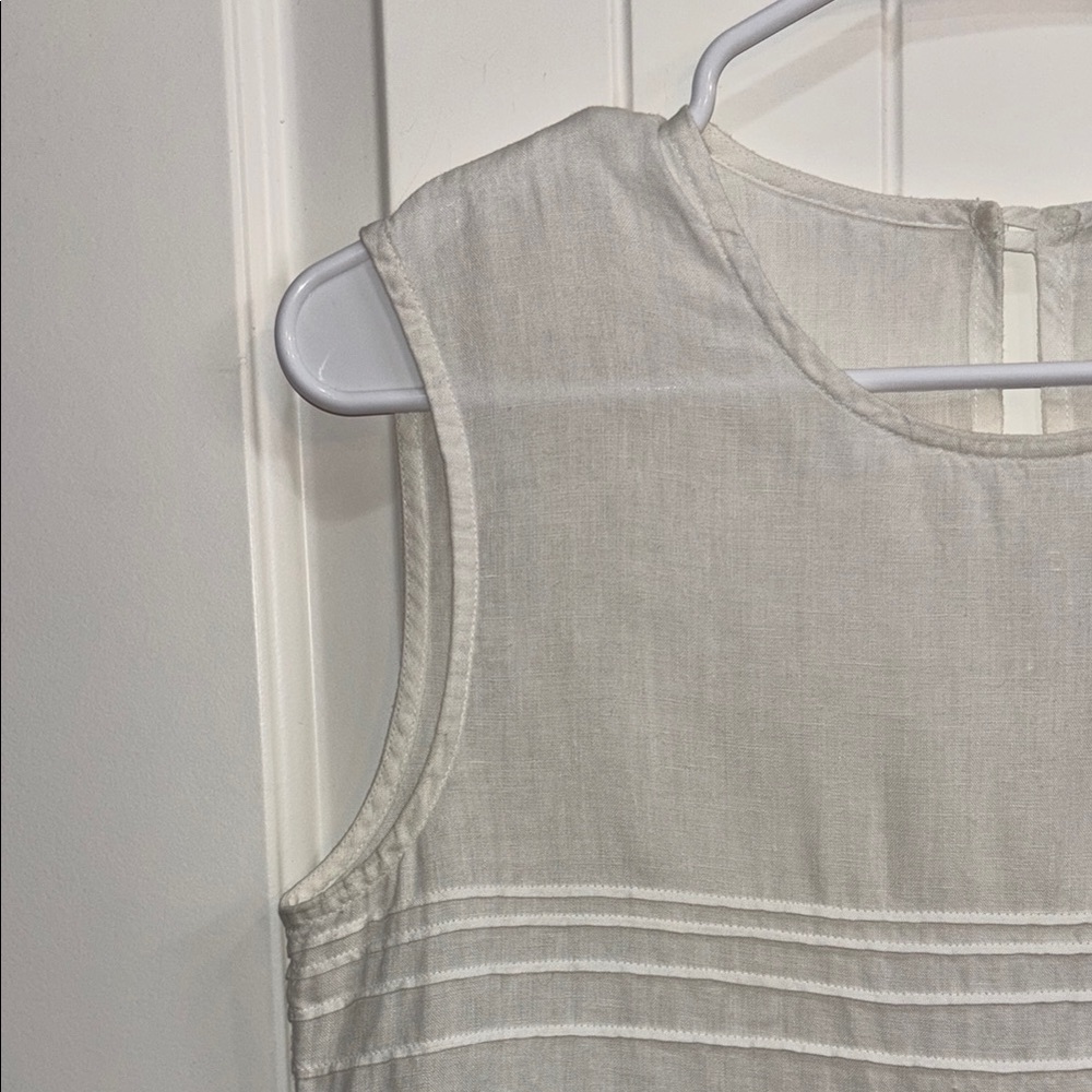 100% Linen Sleeveless Top Made in Italy | Cream Textured Pleated Blouse Small - Picture 3 of 5